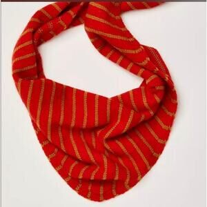 Free People Essential Triangle Striped Knit Scarf, $30 Red Gold NWOT